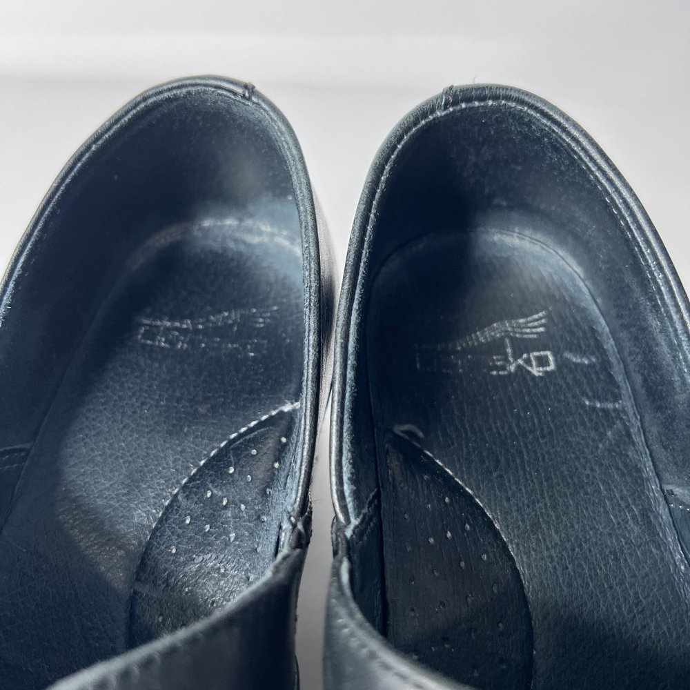 Dansko Clogs Heel Black Leather Shows Comfort Slip On w/ Buckle Women's 38 7.5-8 - Picture 8 of 10
